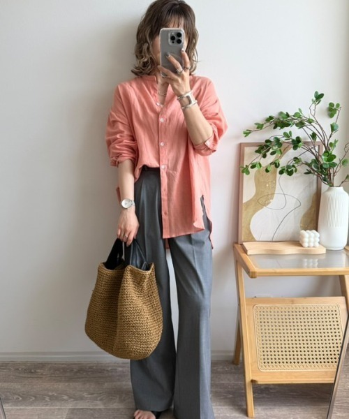 LBC（エルビーシー）の「リネンコットンバンドカラーシャツ（シャツ/ブラウス・レディース・チャコールグレー/ライトブルー/オレンジ/ホワイト/グリーン・M）」の20枚目の写真