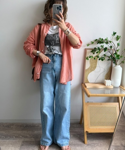 LBC（エルビーシー）の「リネンコットンバンドカラーシャツ（シャツ/ブラウス・レディース・チャコールグレー/ライトブルー/オレンジ/ホワイト/グリーン・M）」の22枚目の写真