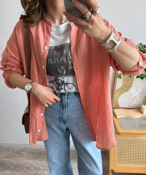 LBC（エルビーシー）の「リネンコットンバンドカラーシャツ（シャツ/ブラウス・レディース・チャコールグレー/ライトブルー/オレンジ/ホワイト/グリーン・M）」の18枚目の写真