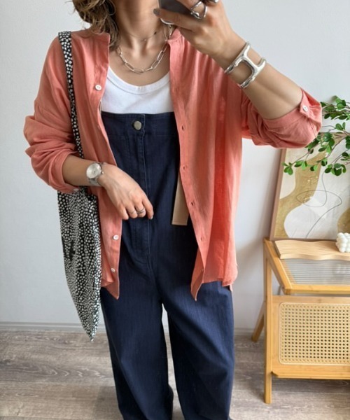 LBC（エルビーシー）の「リネンコットンバンドカラーシャツ（シャツ/ブラウス・レディース・チャコールグレー/ライトブルー/オレンジ/ホワイト/グリーン・M）」の19枚目の写真