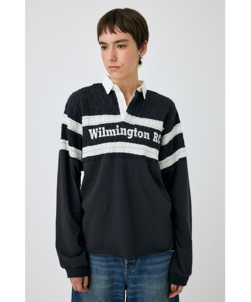 MOUSSY（マウジー）の「SHIRRING RUGBY シャツ（Tシャツ/カットソー・レディース・ライトブラック/ブルー・FREE）」の2枚目の写真