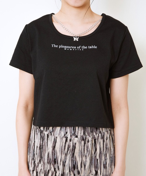GORGE(ゴージ)の「《チョーカー風ネックレス付き》レディース ロゴTシャツ ショート丈 半袖 バタフライネックレス 春夏秋(Tシャツ/カットソー・レディース・ブラック/グレー/オフホワイト・F)」の10枚目の写真