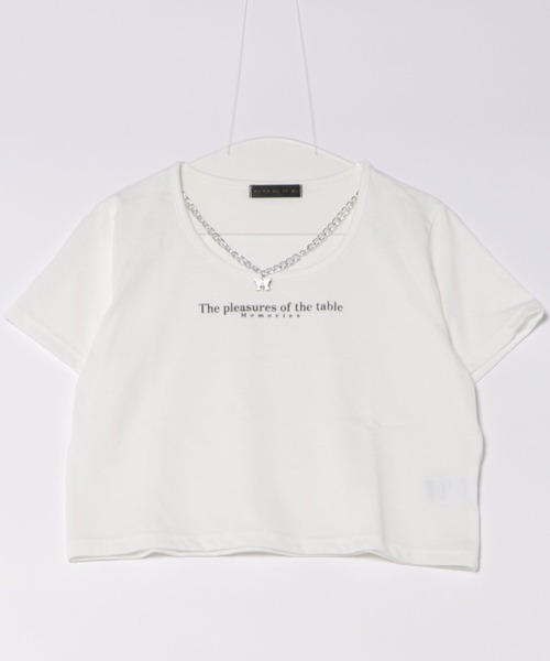 GORGE(ゴージ)の「《チョーカー風ネックレス付き》レディース ロゴTシャツ ショート丈 半袖 バタフライネックレス 春夏秋(Tシャツ/カットソー・レディース・ブラック/グレー/オフホワイト・F)」の16枚目の写真