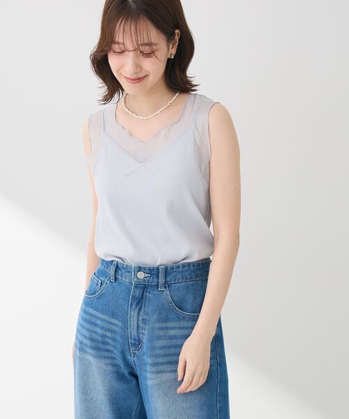 Sugar spoon(シュガースプーン)の「・SUGAR SPOON シアー切替タンクトップ(タンクトップ・レディース・オフホワイト/チャコールグレー/ブラック/グレイッシュベージュ/ライトグレー/イエロー・FREE)」の7枚目の写真