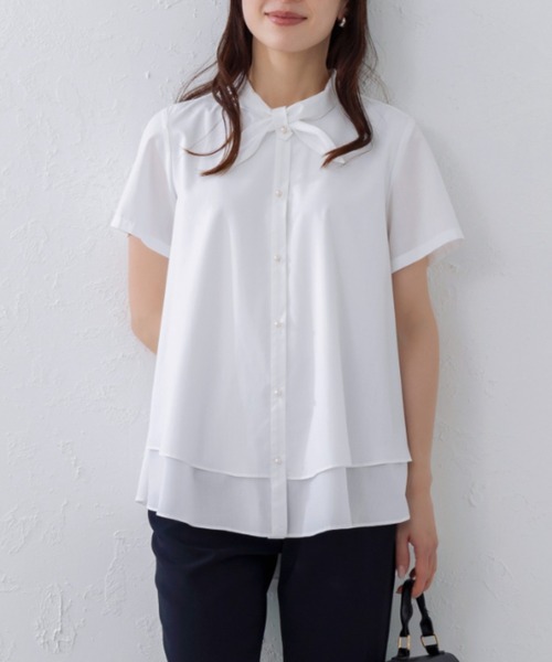 Sono(ソーノ)の「【リクエストにつき待望の再入荷!!】ご自宅でお洗濯可能【SONO/ソーノ】【SONO NAVY/ソーノネイビー】ミニスカーフカラーサップルブラウス(シャツ/ブラウス・レディース・ホワイト/ネイビー・F)」の3枚目の写真
