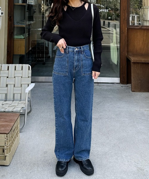 LE MORE(リモア)の「ショルダースリットデザインニット(ニット/セーター・レディース・アイボリー/ブラック・FREE)」の6枚目の写真