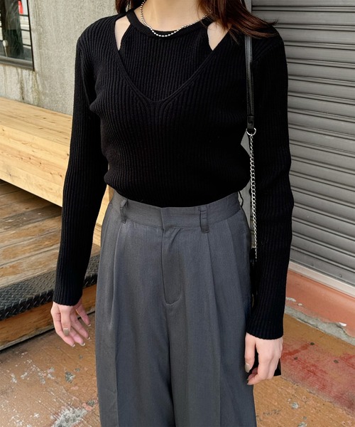 LE MORE(リモア)の「ショルダースリットデザインニット(ニット/セーター・レディース・アイボリー/ブラック・FREE)」の7枚目の写真