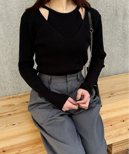 LE MORE(リモア)の「ショルダースリットデザインニット(ニット/セーター・レディース・アイボリー/ブラック・FREE)」の8枚目の写真