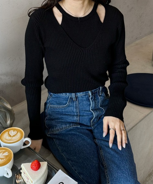 LE MORE(リモア)の「ショルダースリットデザインニット(ニット/セーター・レディース・アイボリー/ブラック・FREE)」の11枚目の写真