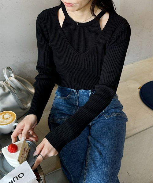 LE MORE(リモア)の「ショルダースリットデザインニット(ニット/セーター・レディース・アイボリー/ブラック・FREE)」の12枚目の写真