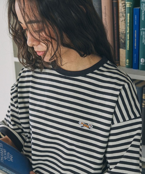 PENNEYS(ぺニーズ)の「PENNEYS/ペニーズ 別注 THE FOX ロゴ ワッペン刺繍 ボーダーTシャツ(Tシャツ/カットソー・レディース・ネイビー系/ネイビー系1/ブラック系1/ブラック系・FREE)」の13枚目の写真