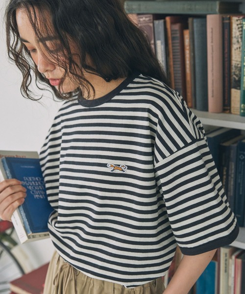 PENNEYS(ぺニーズ)の「PENNEYS/ペニーズ 別注 THE FOX ロゴ ワッペン刺繍 ボーダーTシャツ(Tシャツ/カットソー・レディース・ネイビー系/ネイビー系1/ブラック系1/ブラック系・FREE)」の14枚目の写真