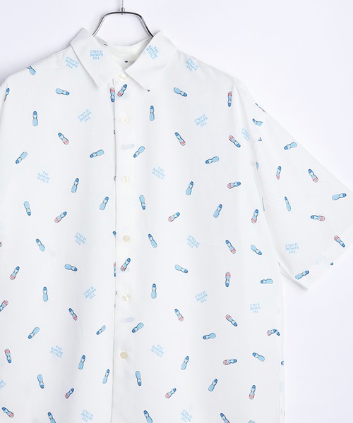 WESTSEA(ウエストシー)の「冷感とろみ シルクタッチ 総柄プリント 半袖シャツ(シャツ/ブラウス・メンズ・ホワイト/ミント/ネイビー/サックスブルー・M/L)」の2枚目の写真