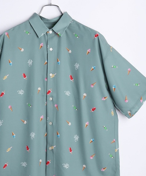WESTSEA(ウエストシー)の「冷感とろみ シルクタッチ 総柄プリント 半袖シャツ(シャツ/ブラウス・メンズ・ホワイト/ミント/ネイビー/サックスブルー・M/L)」の3枚目の写真