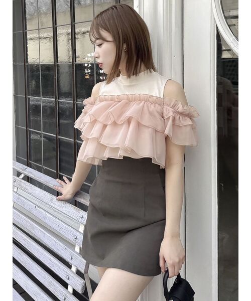 dazzlin（ダズリン）の「2WAYスリーブコンパクトフリルトップス（Tシャツ/カットソー・レディース・ピンク/ブルー/グレー/オフホワイト/ブラック・FREE）」の8枚目の写真