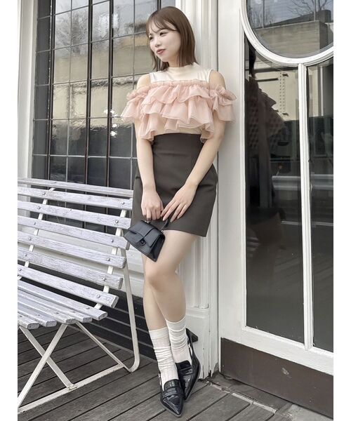 tシャツ 2WAYスリーブコンパクトフリルトップス レディース dazzlin tシャツ 2WAYスリーブコンパクトフリルトップス