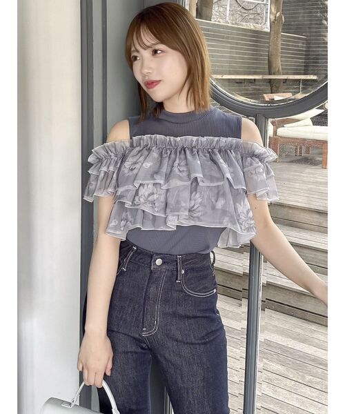 dazzlin（ダズリン）の「2WAYスリーブコンパクトフリルトップス（Tシャツ/カットソー・レディース・ピンク/ブルー/グレー/オフホワイト/ブラック・FREE）」の13枚目の写真