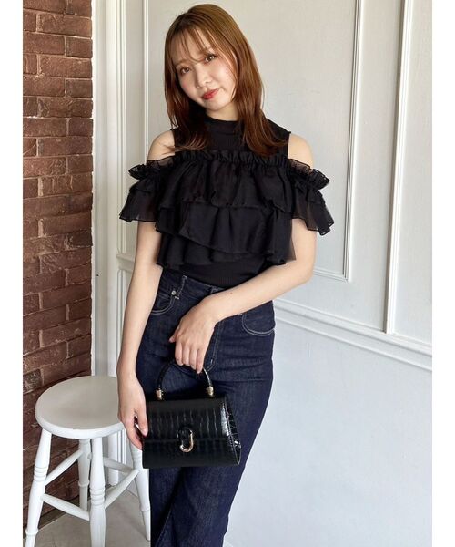 dazzlin（ダズリン）の「2WAYスリーブコンパクトフリルトップス（Tシャツ/カットソー・レディース・ピンク/ブルー/グレー/オフホワイト/ブラック・FREE）」の17枚目の写真