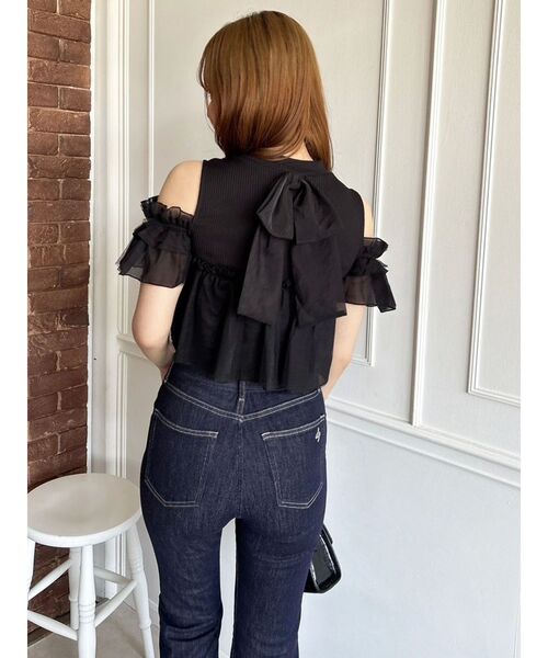 dazzlin（ダズリン）の「2WAYスリーブコンパクトフリルトップス（Tシャツ/カットソー・レディース・ピンク/ブルー/グレー/オフホワイト/ブラック・FREE）」の18枚目の写真