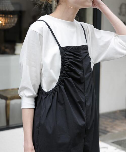 FORK&SPOON（フォークアンドスプーン）の「FORK&SPOON　サイドギャザーサロペット（サロペット/オーバーオール・レディース・カーキ/ブラック・1/2）」の3枚目の写真