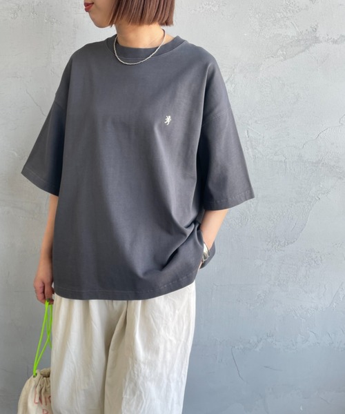 GYMPHLEX/ジムフレックス] ワンポイントロゴ刺繍 クルーネックT