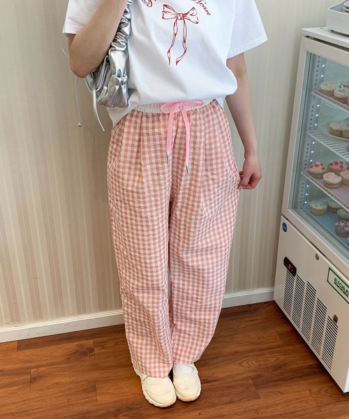 【新品未使用】aeae ギンガムチェック ラウンジ パジャマ パンツ ネイビー ギンガムチェックパジャマパンツ | レディースファッション通販