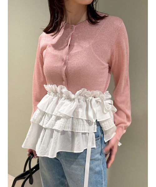 【新品未使用タグ付き】 LILY BROWN シアー ニットカーディガン ピンク LILY BROWN（リリーブラウン）の「ラメシアーニットカーディガン