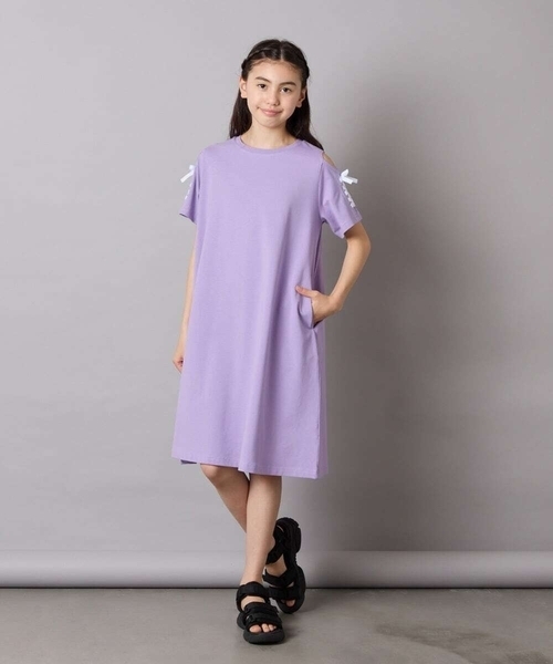 a.v.v（アーヴェヴェ）の「【ワンピース人気NO1/毛玉になりにくい】[140-150]オフショルレースアップワンピース（ワンピース・キッズ・ライトブルー/ライトピンク/ブラック/ライラック/ブルー・140/150）」の11枚目の写真