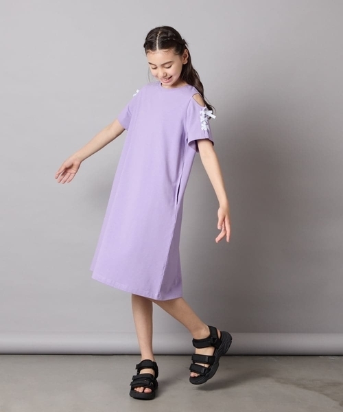 a.v.v（アーヴェヴェ）の「【ワンピース人気NO1/毛玉になりにくい】[140-150]オフショルレースアップワンピース（ワンピース・キッズ・ライトブルー/ライトピンク/ブラック/ライラック/ブルー・140/150）」の15枚目の写真