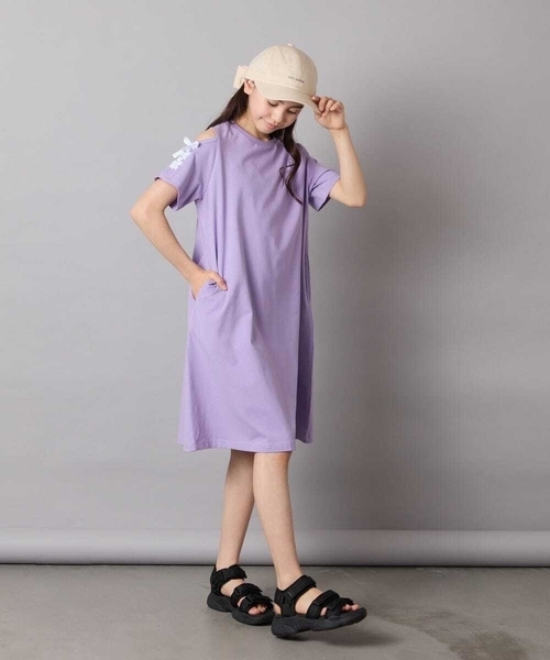 a.v.v（アーヴェヴェ）の「【ワンピース人気NO1/毛玉になりにくい】[140-150]オフショルレースアップワンピース（ワンピース・キッズ・ライトブルー/ライトピンク/ブラック/ライラック/ブルー・140/150）」の16枚目の写真