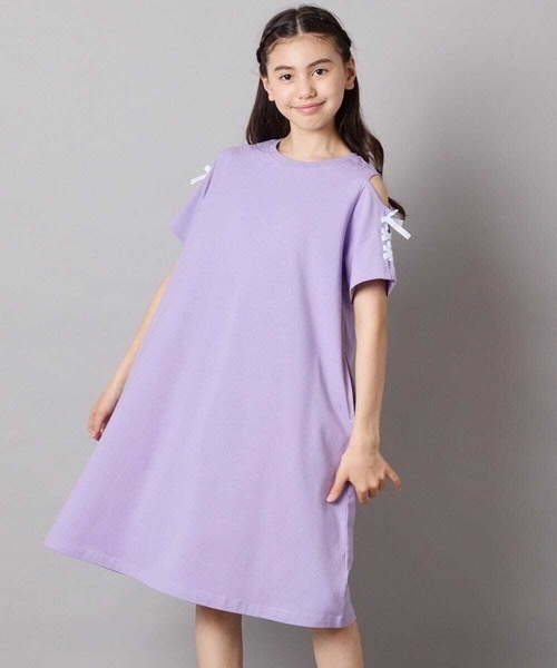 a.v.v（アーヴェヴェ）の「【ワンピース人気NO1/毛玉になりにくい】[140-150]オフショルレースアップワンピース（ワンピース・キッズ・ライトブルー/ライトピンク/ブラック/ライラック/ブルー・140/150）」の4枚目の写真