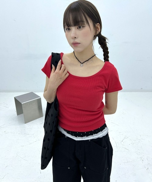 インナー / レイヤードコーデにおすすめ】 ドットシースルー 切り替え