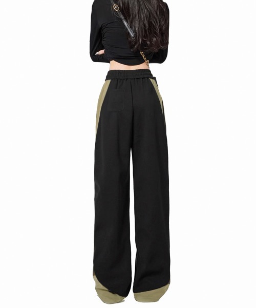 Miniministore(ミニミニストア)の「バイカラーワイドパンツ 韓国系ストリート(スラックス・レディース・アイボリー/ブラック×カーキ/ブラック×ホワイト/カーキ・M/L)」の14枚目の写真
