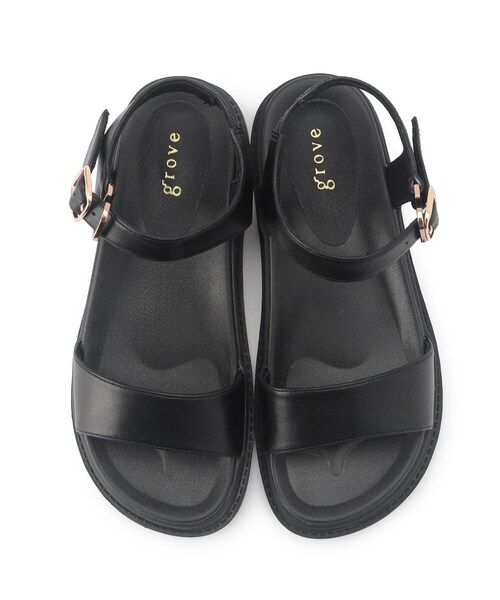 grove(グローブ)の「アンクルベルトフットベッドサンダル(サンダル・レディース・ブラック/ダークブラウン系6・M/L/S)」の6枚目の写真