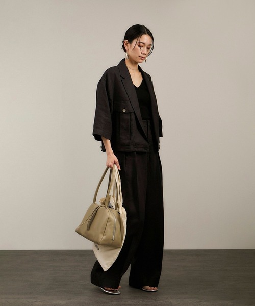 SALON adam et rope'（サロン アダム エ ロペ）の「リネンツイルタックパンツ（スラックス・レディース・ブラック/ピンク/ベージュ・S/M）」の12枚目の写真