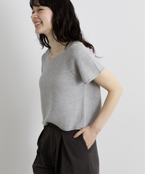 Lunea（ルネア）の「タイ付きサマーニットトップス（Tシャツ/カットソー・レディース・ナチュラル/ブラック/ライトブルー/ホワイト/ライトグレー・FREE）」の4枚目の写真