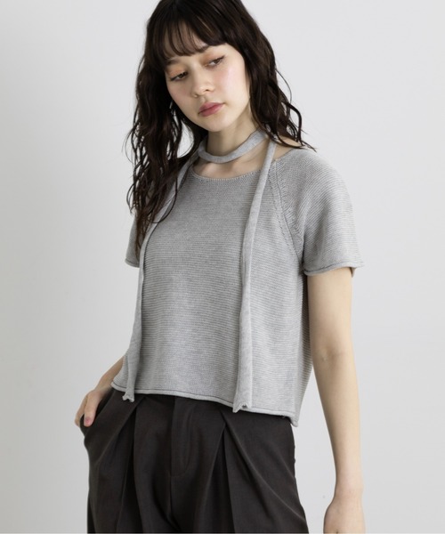 Lunea（ルネア）の「タイ付きサマーニットトップス（Tシャツ/カットソー・レディース・ナチュラル/ブラック/ライトブルー/ホワイト/ライトグレー・FREE）」の11枚目の写真