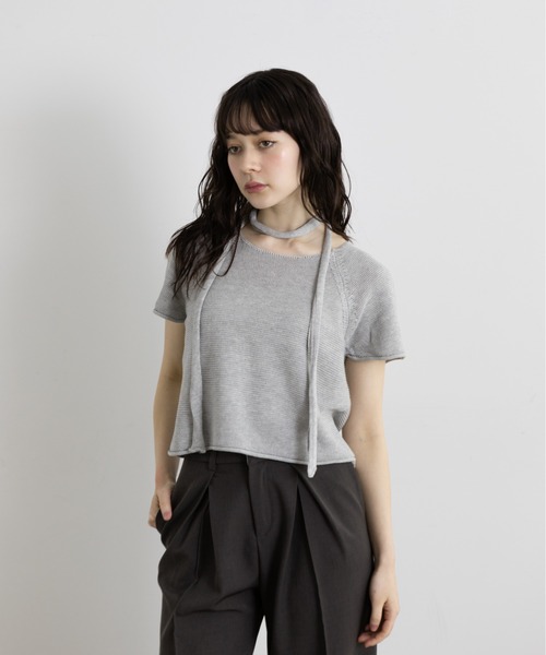 Lunea（ルネア）の「タイ付きサマーニットトップス（Tシャツ/カットソー・レディース・ナチュラル/ブラック/ライトブルー/ホワイト/ライトグレー・FREE）」の12枚目の写真