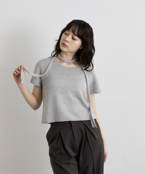 Lunea（ルネア）の「タイ付きサマーニットトップス（Tシャツ/カットソー・レディース・ナチュラル/ブラック/ライトブルー/ホワイト/ライトグレー・FREE）」の13枚目の写真