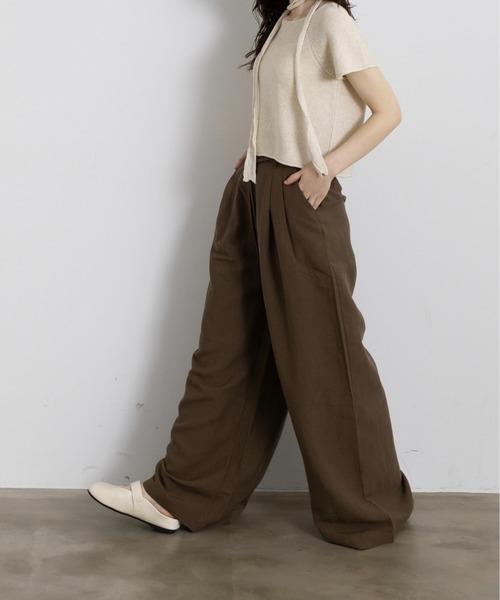 Lunea（ルネア）の「タイ付きサマーニットトップス（Tシャツ/カットソー・レディース・ナチュラル/ブラック/ライトブルー/ホワイト/ライトグレー・FREE）」の6枚目の写真