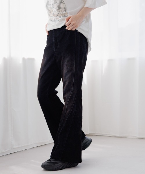 Anui（アニュイ）の「【UNISEX/3サイズ展開】ベルベットフレアデニム（デニムパンツ・レディース・ブルー/ブラック・SMALL/MEDIUM/LARGE）」の9枚目の写真