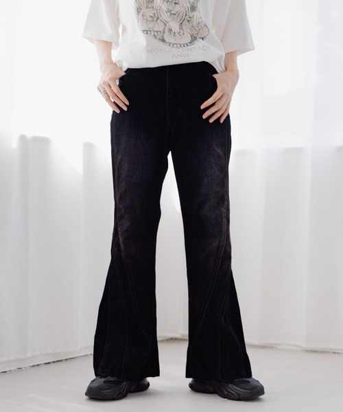 Anui（アニュイ）の「【UNISEX/3サイズ展開】ベルベットフレアデニム（デニムパンツ・レディース・ブルー/ブラック・SMALL/MEDIUM/LARGE）」の11枚目の写真