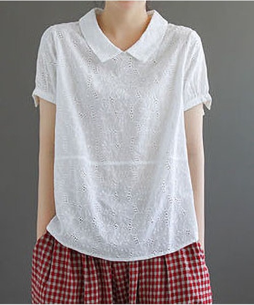 BLANC FICELLE(ブランフィセル)の「バックボタン スキッパー シャツ(シャツ/ブラウス・レディース・サックスブルー/ネイビー/ホワイト/ピンク・M/L/XL)」の1枚目の写真