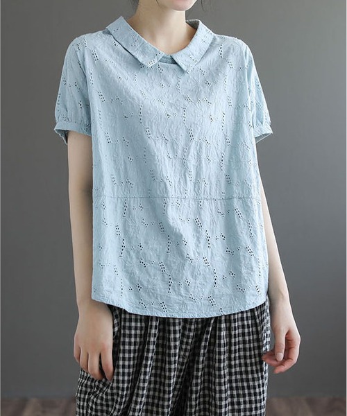BLANC FICELLE(ブランフィセル)の「バックボタン スキッパー シャツ(シャツ/ブラウス・レディース・サックスブルー/ネイビー/ホワイト/ピンク・M/L/XL)」の3枚目の写真