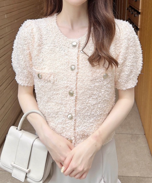 INGNI（イング）の「ファンシーヤーン半袖ニットカーディガン（カーディガン/ボレロ・レディース・ピンク/ベージュ/オフホワイト・M）」の2枚目の写真