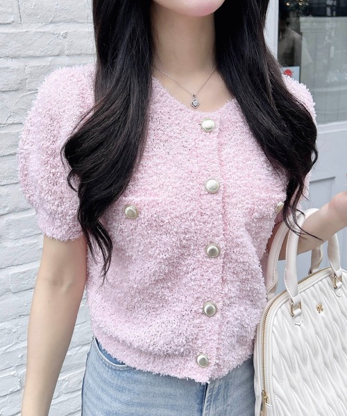 INGNI（イング）の「ファンシーヤーン半袖ニットカーディガン（カーディガン/ボレロ・レディース・ピンク/ベージュ/オフホワイト・M）」の3枚目の写真