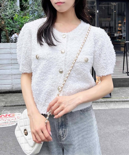 INGNI（イング）の「ファンシーヤーン半袖ニットカーディガン（カーディガン/ボレロ・レディース・ピンク/ベージュ/オフホワイト・M）」の13枚目の写真