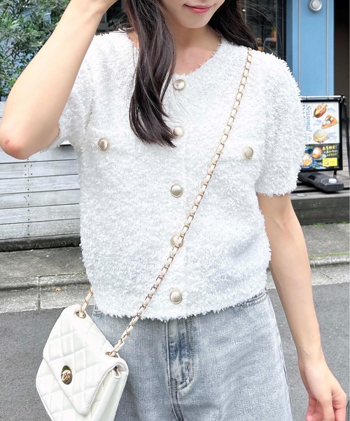 INGNI（イング）の「ファンシーヤーン半袖ニットカーディガン（カーディガン/ボレロ・レディース・ピンク/ベージュ/オフホワイト・M）」の12枚目の写真