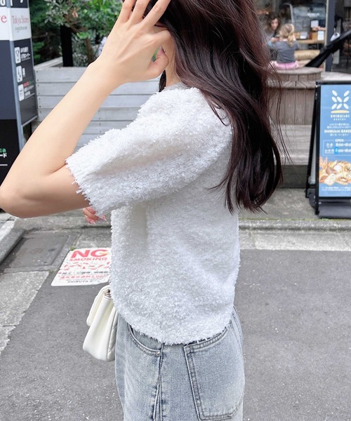 INGNI（イング）の「ファンシーヤーン半袖ニットカーディガン（カーディガン/ボレロ・レディース・ピンク/ベージュ/オフホワイト・M）」の11枚目の写真