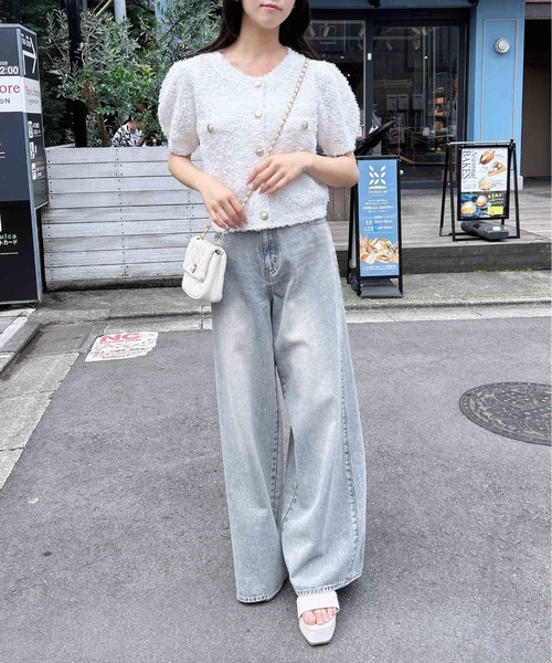 INGNI（イング）の「ファンシーヤーン半袖ニットカーディガン（カーディガン/ボレロ・レディース・ピンク/ベージュ/オフホワイト・M）」の9枚目の写真